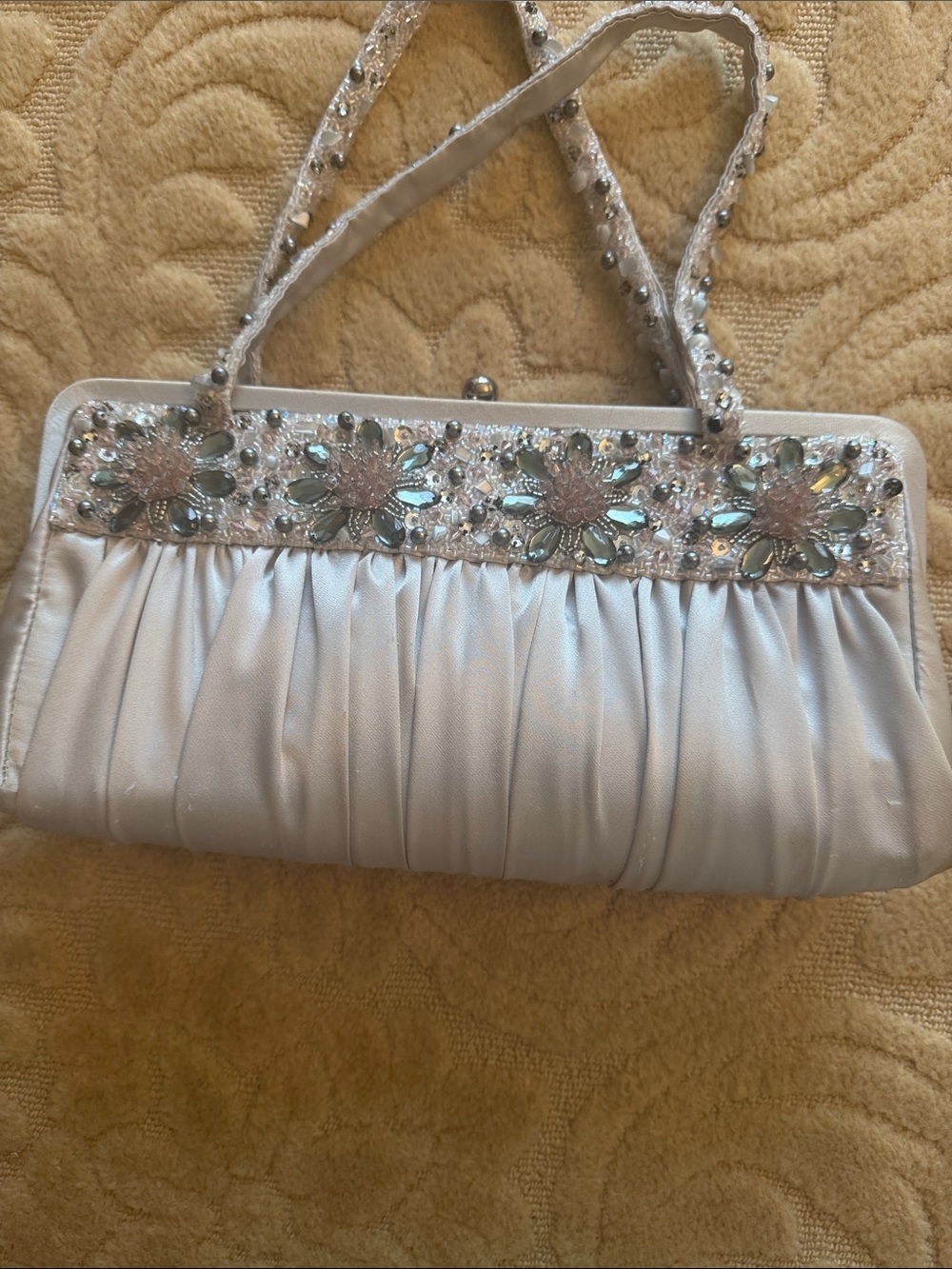 Embellished lt grey - Silver Evening crystal handbag. Handmade!